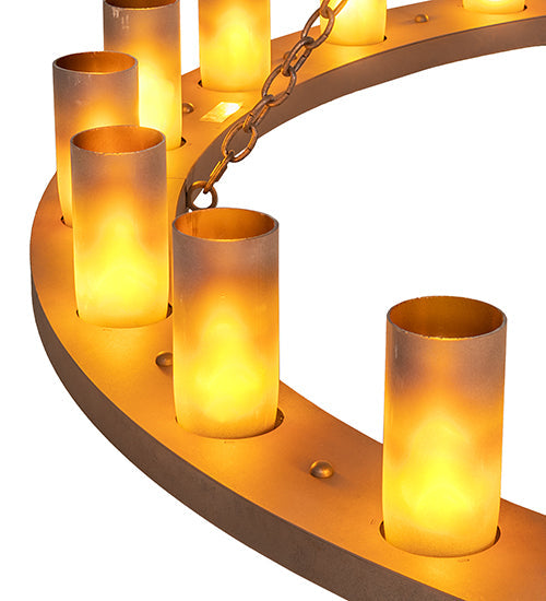 Meyda Lighting Loxley 72" 24-Light Antique Rust Chandelier With Amber Frosted Shade Glass