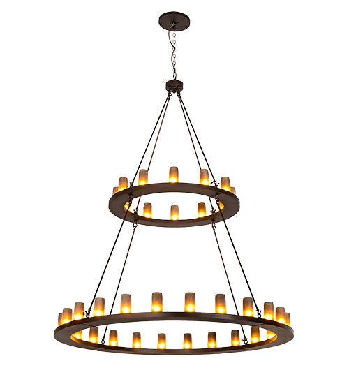 Meyda Lighting Loxley 72" 36-Light 2-Tier Mahogany Bronze Chandelier With Frosted Amber Shade Glass