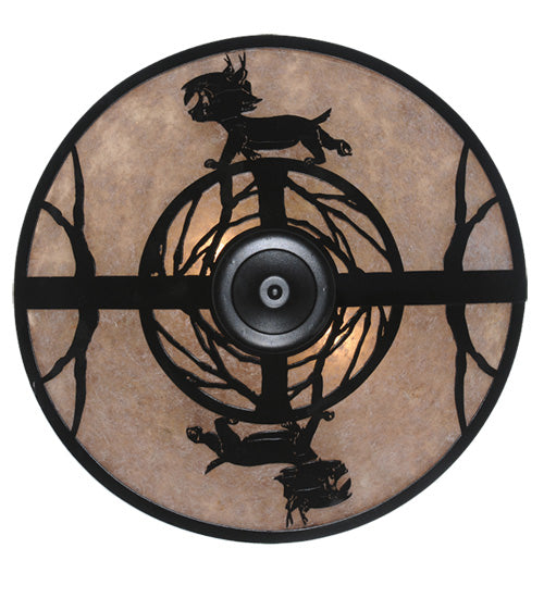 Meyda Lighting Lynx on the Loose 243148 22" 3-Light Textured Black Flush Mount Light With Silver Mica Shade Glass