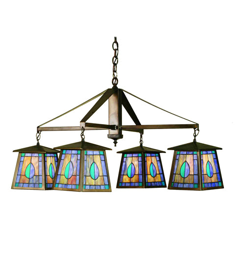 Meyda Lighting Mackintosh Leaf 38" 4-Light Antique Copper Chandelier With Multi-Colored Shade Glass