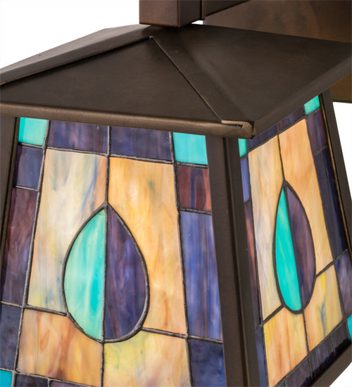 Meyda Lighting Mackintosh Leaf 7" Antique Copper Solid Mount Wall Sconce With Multi-Colored Stained Glass Panel Shade Glass