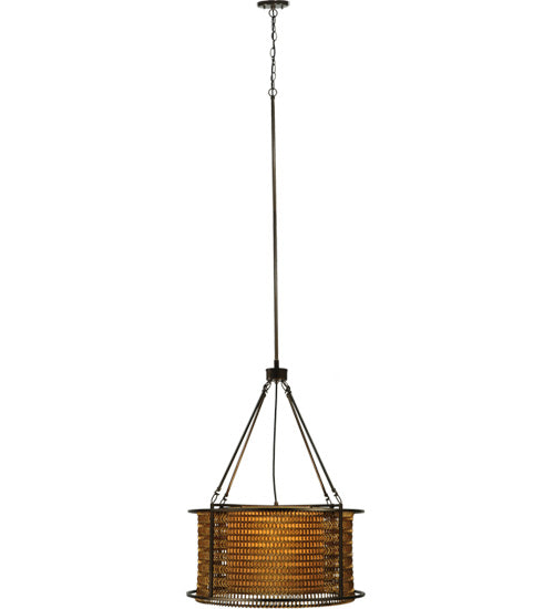 Meyda Lighting Maille 24" 4-Light Timeless Bronze Drum Pendant Light With Beige and Gold Shade Glass