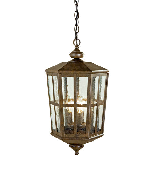 Meyda Lighting Manchester 12" 3-Light Antique Rust Pendant Light With Clear Seeded Shade Glass