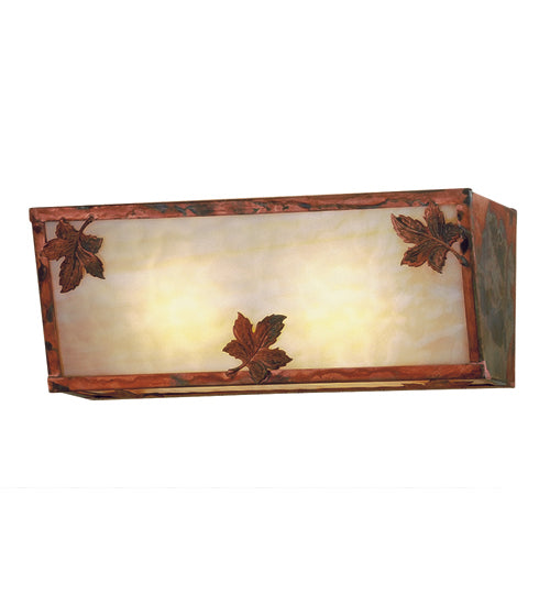 Meyda Lighting Maple Leaf 16" 2-Light Antique Vanity Light With Beige Shade Glass