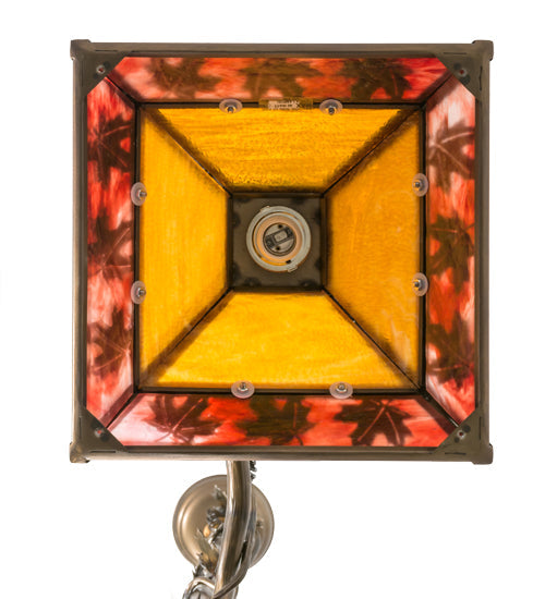 Meyda Lighting Maple Leaf 42" 2-Light Light Burnished Antique Copper Island Pendant Light With Honey & Burgundy Art Shade Glass