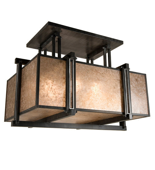 Meyda Lighting Marduk 52" 6-Light Chestnut Oblong Pendant Light With Silver Mica Shade Glass