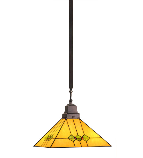 Meyda Lighting Martini Mission 13"Sq Mahogany Bronze Pendant Light With Multi-Colored Shade Glass