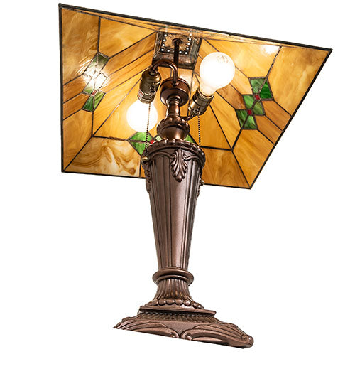 Meyda Lighting Martini Mission 26" 2-Light Mahogany Bronze Table Lamp With Multi-Colored Shade Glass