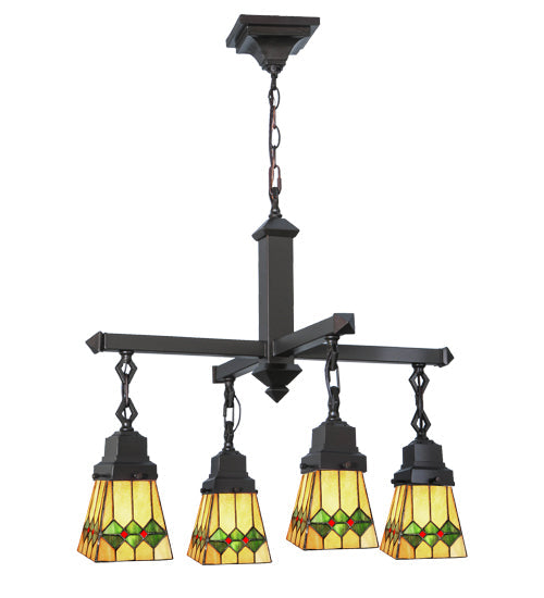 Meyda Lighting Martini Mission 26" 4-Light Mahogany Bronze Chandelier With Multi-Colored Shade Glass
