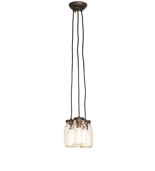 Meyda Lighting Mason Jar 9" 3-Light Oil Rubbed Bronze Pendant Light With Clear Jar Shade Glass