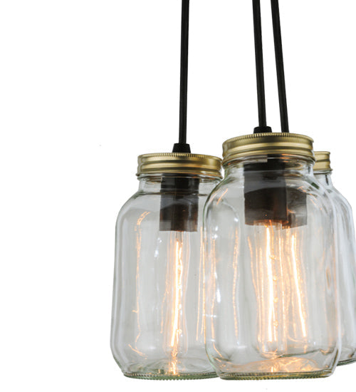 Meyda Lighting Mason Jar 9" 3-Light Textured Black Pendant Light With Clear Mason Jar Shade Glass