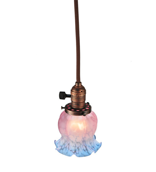 Meyda Lighting Melon Flower 5" Burnished Copper Mini Pendant Light With Pink & Blue Shade Glass
