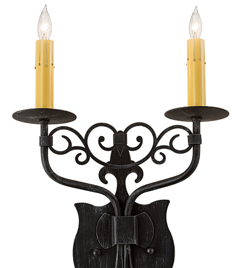 Meyda Lighting Merano 11" 2-Light Antique Iron Gate Wall Sconce With Amber Faux Candlelight