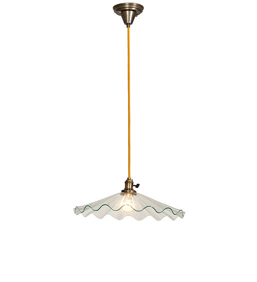 Meyda Lighting Metro 18" Antique Brass Galatia Pendant Light With Clear Scalloped Seeded Shade Glass