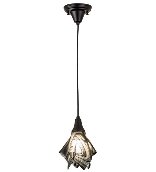 Meyda Lighting Metro Fusion 10" Black Noir Swirl Mini Pendant Light With Black & White Swirl Shade Glass