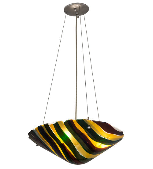 Meyda Lighting Metro Fusion 18" Nickel Di Pavone Inverted Pendant Light With Multi-Colored Shade Glass