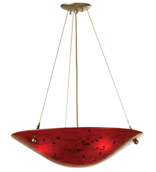 Meyda Lighting Metro Fusion 21" 3-Light Brass Luce Rossa Inverted Pendant Light With Black & Red Shade Glass