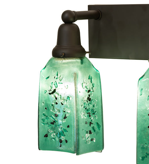 Meyda Lighting Metro Fusion 24" 3-Light Oil Rubbed Bronze Seaglass Vanity Light With Green & Black Frit Draped Shade Glass