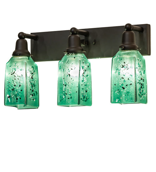 Meyda Lighting Metro Fusion 24" 3-Light Oil Rubbed Bronze Seaglass Vanity Light With Green & Black Frit Draped Shade Glass