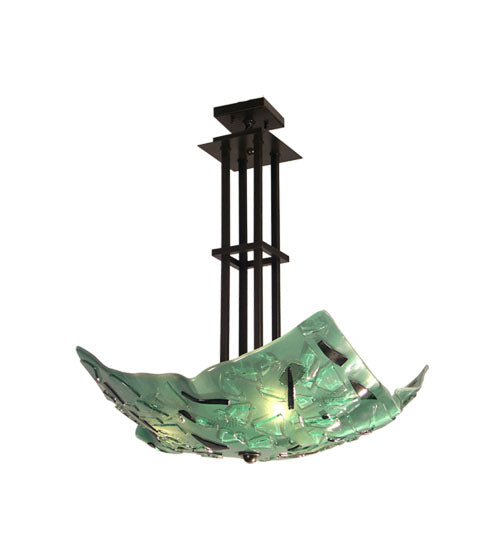 Meyda Lighting Metro Fusion 26" 3-Light Timeless Bronze Ceiling Fixture Inverted Pendant Light With Green Shade Glass