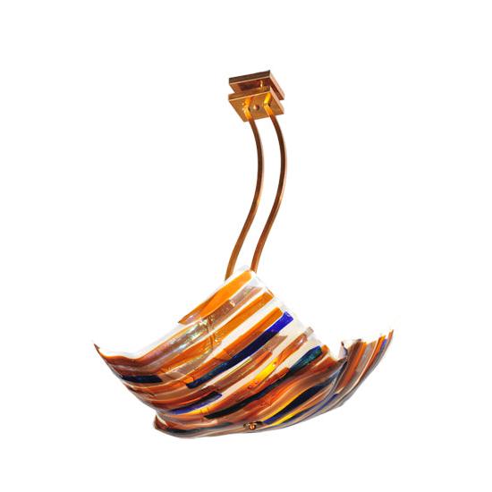 Meyda Lighting Metro Fusion 28" 3-Light Transparent Copper Oceano Semi-flush Mount Ceiling Light With Multi-Colored Shade Glass