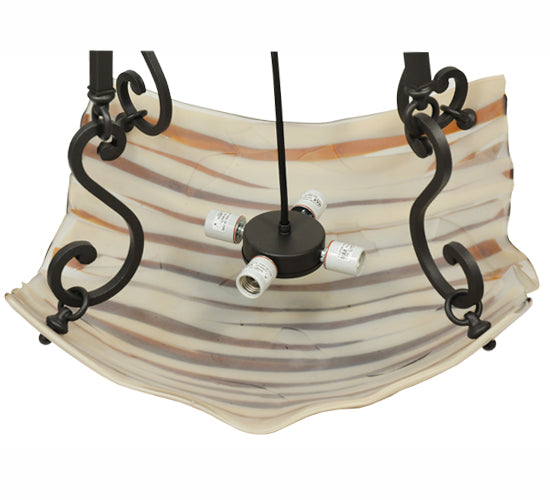 Meyda Lighting Metro Fusion 29" 4-Light Wrought Iron Marina Inverted Pendant Light With Multi-Colored Shade Glass