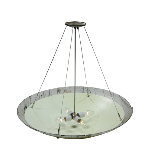 Meyda Lighting Metro Fusion 30" 4-Light Nickel Primavera Inverted Pendant Light With White and Black Streamers Shade Glass