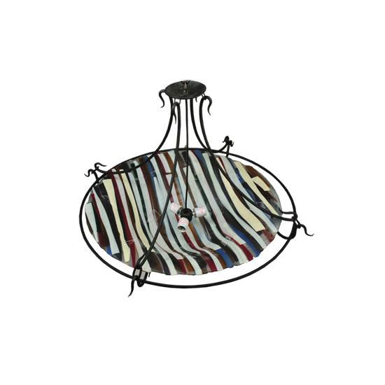 Meyda Lighting Metro Fusion 36" 3-Light Black Colori Del Arcobaleno Semi-flush Mount Ceiling Light With Multi-Colored Shade Glass