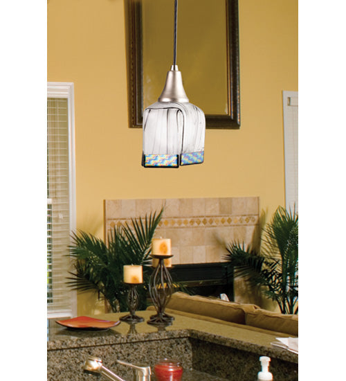 Meyda Lighting Metro Fusion 5" Brushed Nickel Mini Pendant Light With White Draped Shade Glass