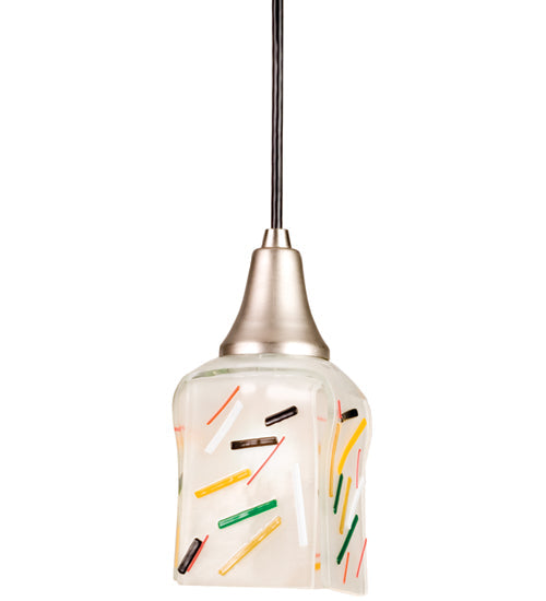 Meyda Lighting Metro Fusion 5" Nickel Circus Mini Pendant Light With Clear and Multi-Colored Noodles Shade Glass