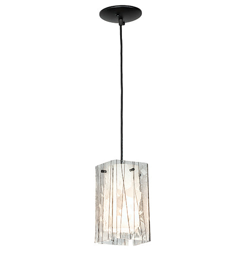 Meyda Lighting Metro Fusion 5"Sq Textured Black Branches Quadrato Mini Pendant Light With White & Black Shade Glass