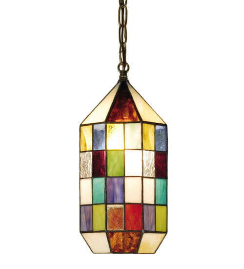 Meyda Lighting Meyer Lantern 6" Mini Pendant Light With Multi-Colored Shade Glass