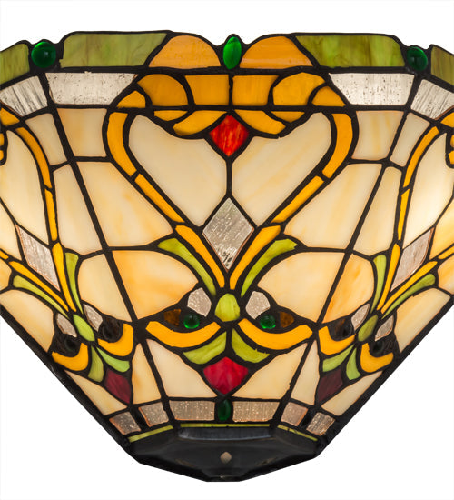 Meyda Lighting Middleton 16" 2-Light Mahogany Bronze Wall Sconce With Multi-Colored Shade Glass