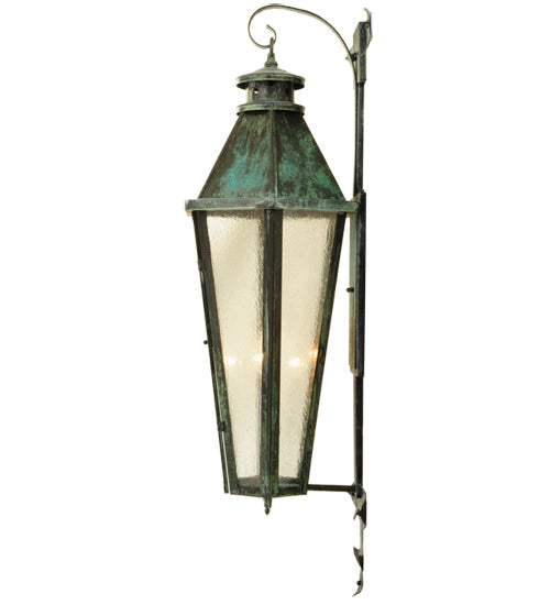 Meyda Lighting Millesime 14" 3-Light Craftsman Verde On Brass Lantern Wall Sconce With Clear Seeded Shade Glass