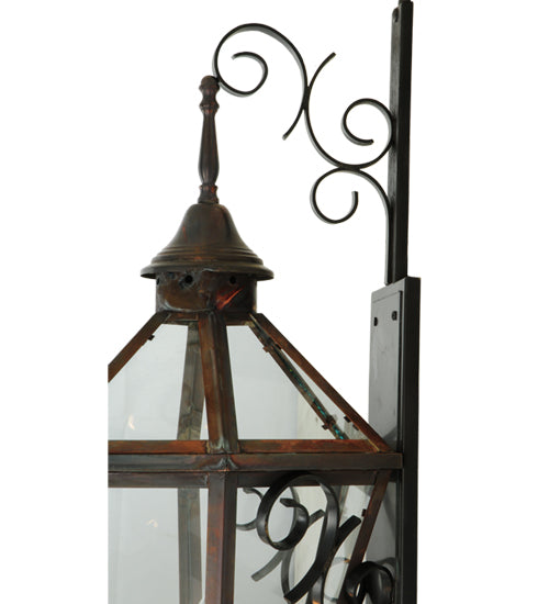 Meyda Lighting Millesime 14" Craftsman Brown And Vintage Copper Lantern Wall Sconce With Clear Shade Glass
