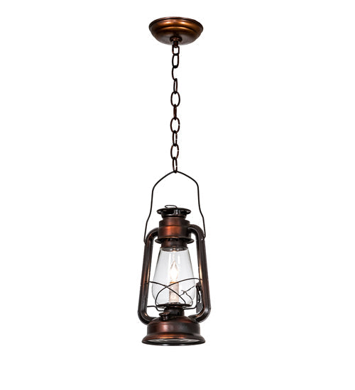 Meyda Lighting Miners Lantern 220231 7" Vintage Copper Mini Pendant Light With Clear Shade Glass
