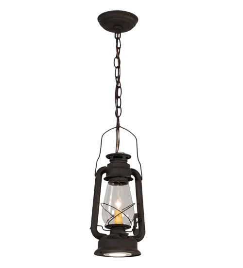 Meyda Lighting Miners Lantern 7" 2-Light Dark Roast Mini Pendant Light With Clear Shade Glass