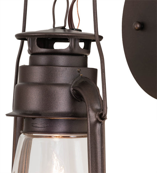 Meyda Lighting Miners Lantern 7" Mahogany Bronze Lantern Wall Sconce With Clear Shade Glass