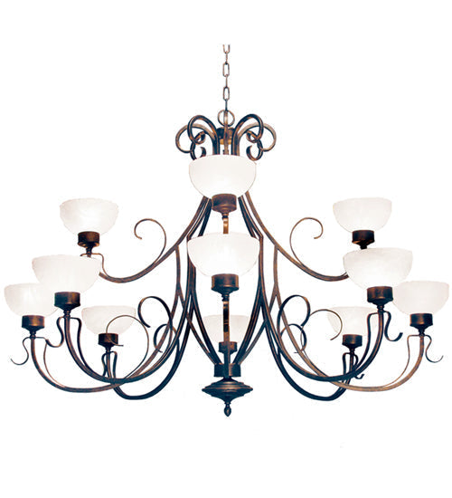 Meyda Lighting Mirasol 60" 3-Light Gilded Tobacco Chandelier With White Scavo Shade Glass