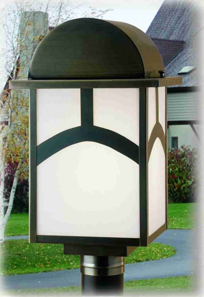 Meyda Lighting Mission 10"Sq Antique Hill Top Outdoor Post Mount Light With White Shade Glass