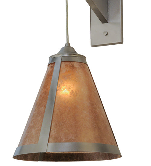 Meyda Lighting Mission 12" Nickel Cantilever Wall Sconce With Silver Mica Shade Glass