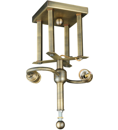 Meyda Lighting Mission 14"H 2-Light Antique Brass Flush Mount Light Hardware