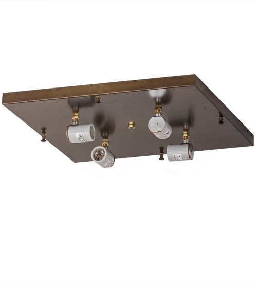 Meyda Lighting Mission 24" 4-Light Antique Copper Flush Mount Light With Beige Art Shade Glass
