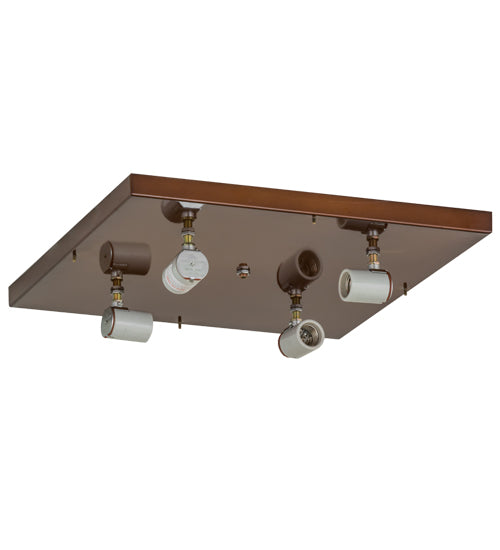 Meyda Lighting Mission 24" 4-Light Transparent Copper Flush Mount Light With Beige Art Shade Glass
