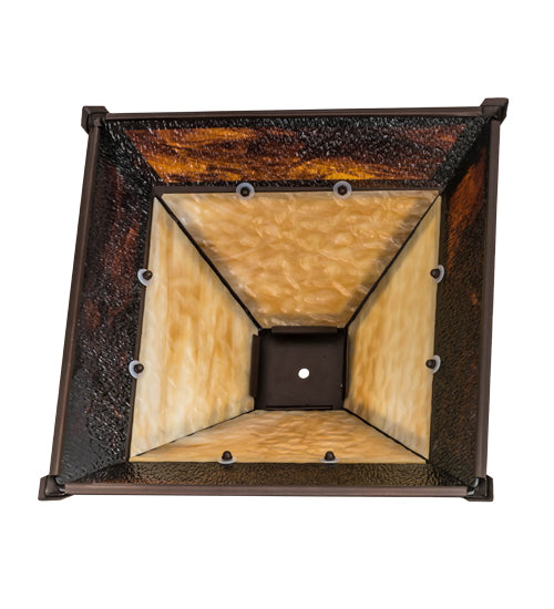 Meyda Lighting Mission 24" Prime Mahogany Bronze Frame With Beige & Brown Art Shade Glass