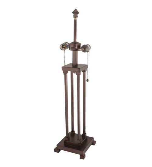 Meyda Lighting Mission 28" 2-Light Mahogany Bronze Prime Table Lamp With Amber Mica Shade Glass