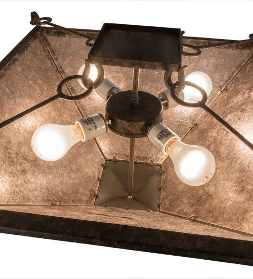 Meyda Lighting Mission 33" 4-Light Coffee Bean Inverted Pendant Light With Silver Mica Shade Glass
