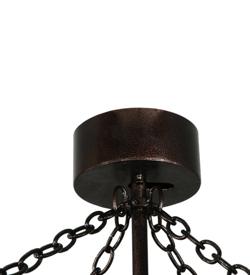 Meyda Lighting Mission 44"W x 72"H 16-Light Copper Vein Hill Top Chandelier With Amber Mica Shade Glass and Fan
