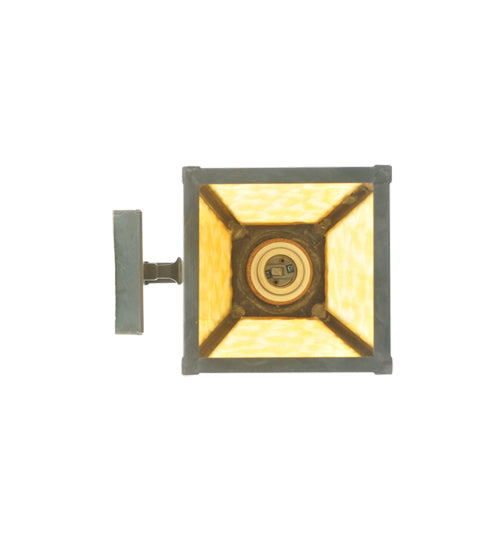 Meyda Lighting Mission 7" Craftsman Brown Prime Wall Sconce With Beige Shade Glass