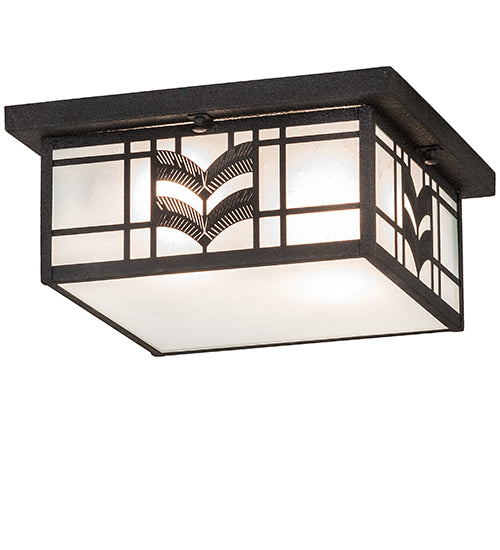 Meyda Lighting Monaca 21" 2-Light Black Cracked Ice Flush Mount Light With Frosted Seeded Shade Glass